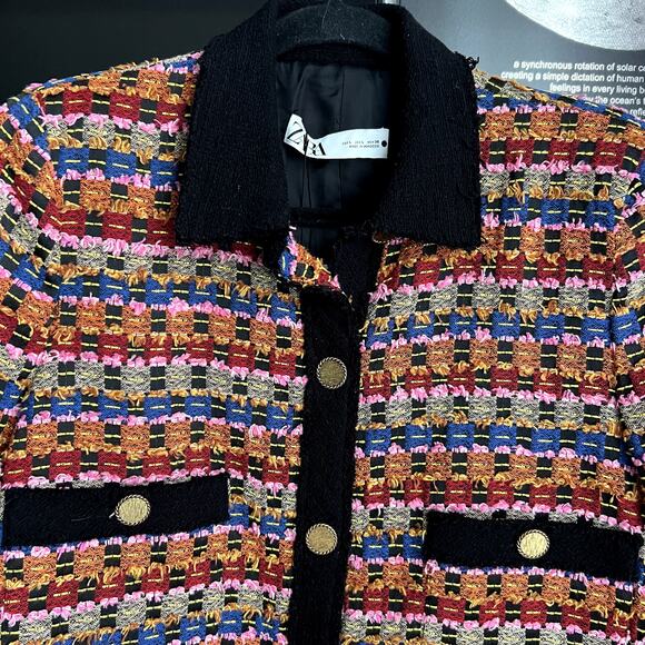 Zara Rainbow New Tweed Cropped blazer jacket size L viscose - Picture 3 of 8